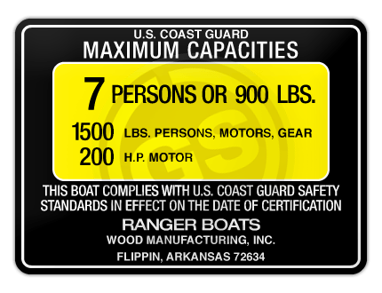 u.s. coat guard maximum capacities Boat capacity plate decal for Boat 5.5X4 Type A ranger boats wood manufacturing inc flippin arkansas 72634