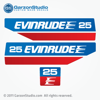 Evinrude Outboard 25 hp decals 1970 1971 1972 1973 1974 1975 1976 1977 1978 1979 1980 1981 1982 1983 1984 1985 1986 1987 1988 1989