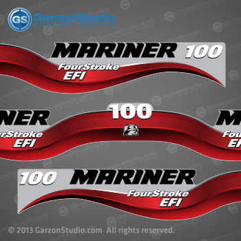 2003 - 2012 Mariner Outboard decal set - 100 hp - Red decal kit set - 2004 2005 2006 2007 2008 2009 2010 2011 100hp decals