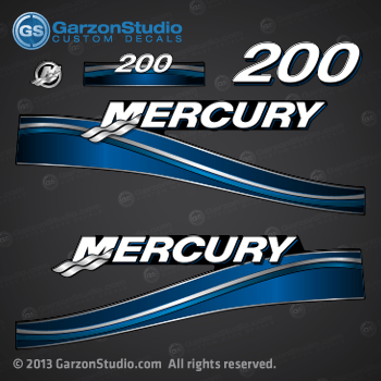 2003 2004 2005 2006 MERCURY 200 hp decal set Blue 200hp decals cowling graphics sticker 
855412A04 DECAL SET (200 Mercury Saltwater)(Blue)