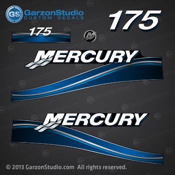 2005 2006 2007 MERCURY 175 hp decal set blue 175hp decals cowling graphics sticker 