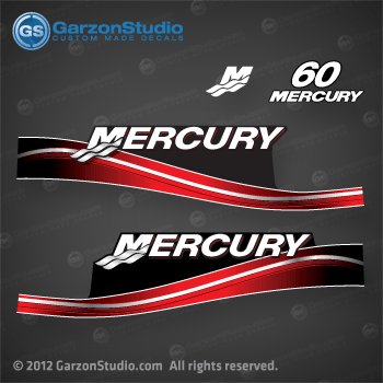 2005 2006 2007 2008 2009 MERCURY 60 hp decal set red 60hp decals cowling graphics