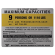 Lund U.S. Coat Guard Maximum Capacities plate Yellow decal