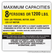 Boat capacity plate decal for Boat 4X4 layout J
Maximum capacities
8 persons or 1200 lbs
1650 lbs. persons, motor, gear
225 h.p. motor
This boat complies with U.S. coast guard safety standards in effect on the date of certification
SEASWIRL BOATS INC
CULVER, OR 97734 MODEL 2101 CENTER O/B
NMMA CERTIFIED NATIONAL MARINE MANUFACTURERS ASSOCIATION
