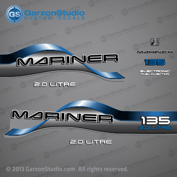 1996 1997 1998 Mariner 135 Hp 2.0 LITRE EFI Decal set Blue

135 HP MODELS:
1135412SD L, 1135412TD L, 1135412UD L CARB, 1135422SD XL, 1135422TD XL, 1135422UD XL CARB, 1135425SD CXL, 1135425TD CXL, 1135425UD CXL CARB, 7135412ED L, 7135412FD L, 7135412GD L, 7135422ED XL, 7135422FD XL, 7135422GD XL, 7135425ED CXL, 7135425FD CXL, 7135425GD CXL.

Decal set may match any of these part numbers:

37-813036A96 DECAL SET Gray 135 Long
37-813036A96 813036A96 
37-824106A96 DECAL SET Gray 135 XL/CXL
37-824106A96 824106A96
37-813036A97 DECAL SET
S37-813036A97 813036A97
37-850397A97 DECAL SET,
37-850397A97 850397A97

Mariner 135 Hp 2.0 LITRE decal - Wrap Port, Rear, Stbd Side 
2.0 litre decal - Stbd Side 
Mariner logo decal - Front Side
Mariner decal - Front Side (37-830164-2) 
135 Hp decal - Front Side
Electronic Fuel Injection decal - Front Side
2.0 litre decal - Port Side
