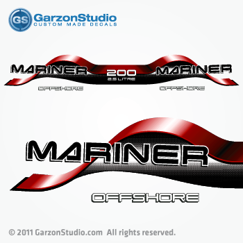 1997 1998 mariner 200 hp offshore outboard decal set for 2.5 litre motor Red