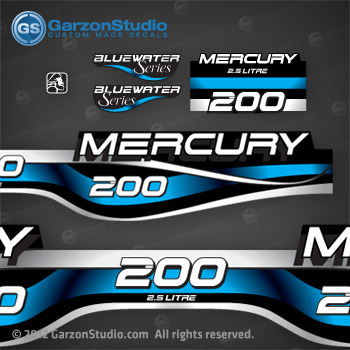 1994 1995 1996 1997 1998 1999 MERCURY 200 hp decal set design II 200hp 2.5 litre bluewater series part number 808562A99 DECAL SET DECAL SET (200 XL/CXL BLUEWATER) 