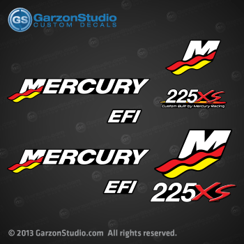 Mercury Racing 2000 2001 2002 2003 2004 2005 2006 225 hp 225hp 225xs 225 xs EFI decal set Mercury racing decals for your EFI motor cowling direct injection Custom Built by Mercury Racing M logo decals kit sticker stickers