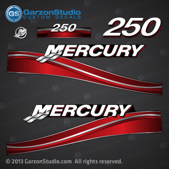 2003 2004 2005 2006 MERCURY 250 hp decal set Red 250hp decals cowling graphics sticker 
 Red