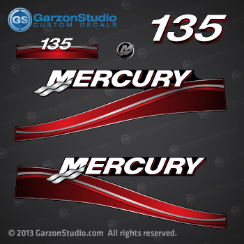 2005 2006 2007 MERCURY 135 hp decal set Red 135hp decals cowling graphics sticker 