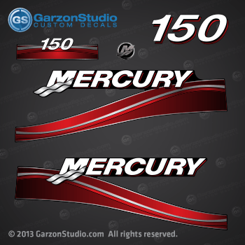 2005 2006 2007 MERCURY 150 hp decal set Red 150hp decals cowling graphics sticker 