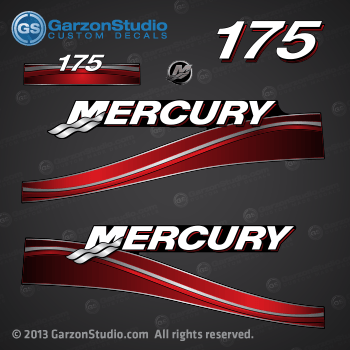 2005 2006 2007 MERCURY 175 hp decal set Red 175hp decals cowling graphics sticker 
