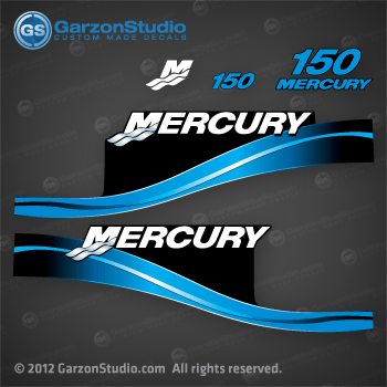 2005 2006 2007 2008 2009 MERCURY 150 hp decal set Blue 150hp decals cowling graphics