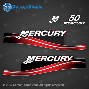 2005 2006 2007 2008 2009 MERCURY 50 hp decal set red 50hp decals cowling graphics