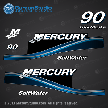 2005 MERCURY 90 hp decal set Blue 90hp decals cowling graphics sticker 881841A05 37-881841A05 DECAL SET MERCURY 90 SALTWATER four stroke 4 stroke fourstroke