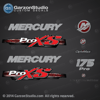 2013 Mercury 175 hp Optimax Pro XS decal set Red 175hp proxs direct injection M logo sticker set kit replica