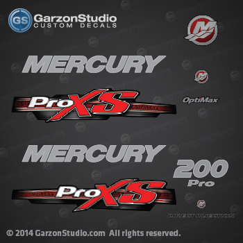 2013 Mercury 200 hp Optimax Pro XS decal set Red 200hp proxs direct injection M logo sticker set kit replica