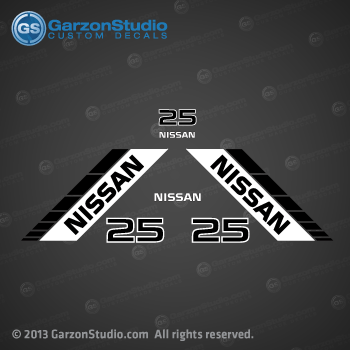 Nissan outboards decals NS25C2 NS25C3 1990 1991 1992 1993, 1994,1995 1996 1997 1998 1999 25 hp 
372S87801-0 DECAL SET 2002 And Earlier NS25C2 NS25C3 MOTOR COVER
