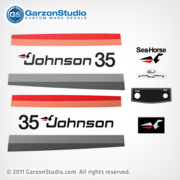 1977 Johnson 35 hp decal set red/black late 70's