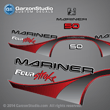 1999 2000 Mariner 50hp four stroke Decal set red 4S 4 stroke FourStroke 826338A98 37-826338A98 DECAL SET Gray 50 hp