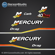 Mercury Racing 1999 2000 2001 2002 2003 2004 2005 2006 40 hp 40hp 40Drag 40 Drag Carb decal set Mercury racing decals for your motor cowling Custom Built by Mercury Racing M logo decals kit sticker stickers