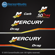 Mercury Racing 1999 2000 2001 2002 2003 2004 2005 2006 50 hp 50hp 50Drag 50 Drag Carb decal set Mercury racing decals for your motor cowling Custom Built by Mercury Racing M logo decals kit sticker stickers